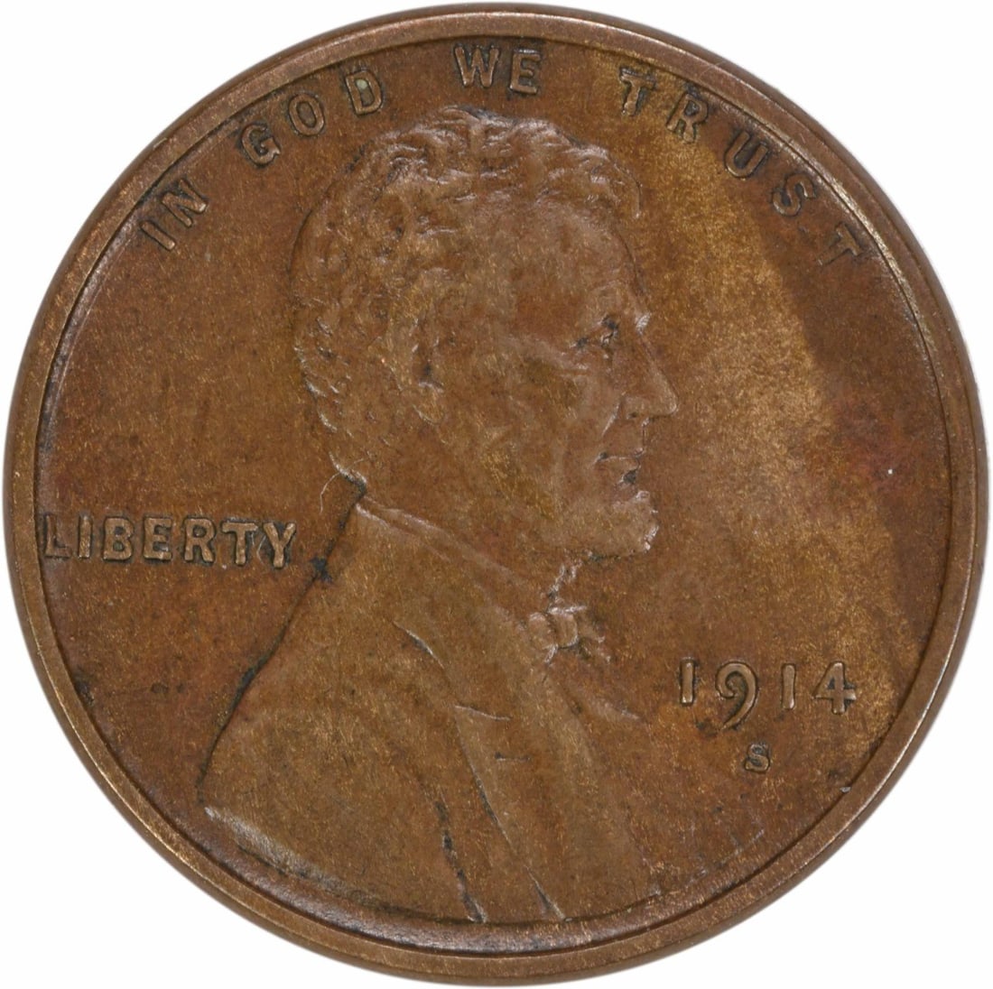 1914-S Lincoln Wheat Cent EF Circulated Uncertified Copper Coin: 1914-S Lincoln Wheat Cent EF Circulated Uncertified Copper Coin This 1914-S Lincoln Cent showcases the iconic design of the Lincoln Wheat series, minted in the United States. With a grade of EF (Extre