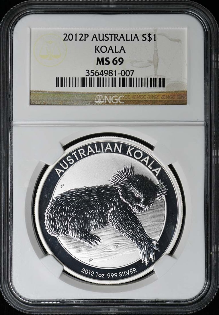 2012 Australia Silver Dollar Koala NGC Certified MS69: 2012 Australia Silver Dollar Koala NGC Certified MS69 This is a 2012 Australian Koala silver $1 coin graded MS69 by NGC. The coin is uncirculated and comes with NGC certification. Specifications Year: