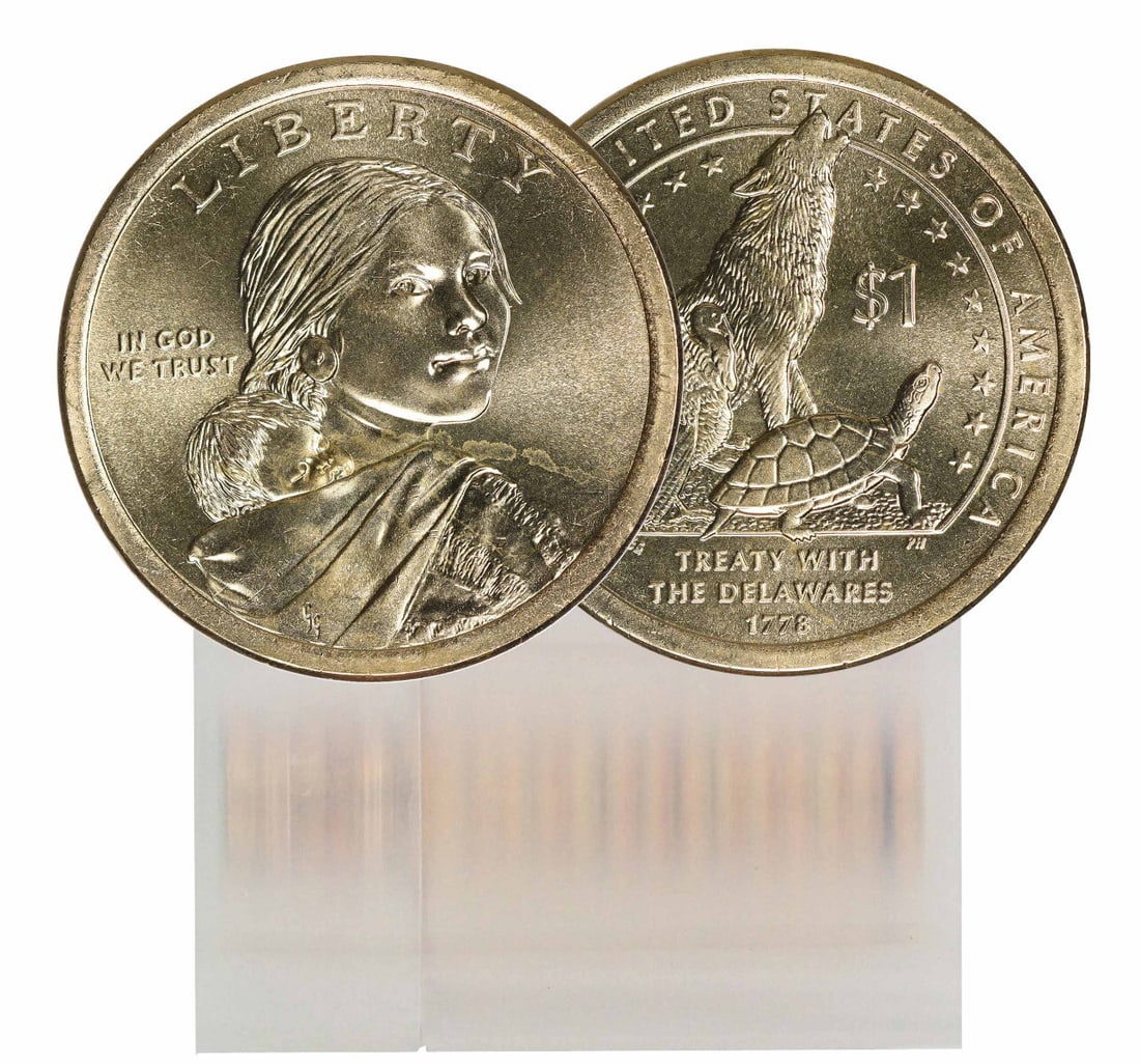 2013-D Uncirculated Sacagawea Dollar 25-Coin Roll Brass: 2013-D Uncirculated Sacagawea Dollar 25-Coin Roll Brass This 2013-D BU Sacagawea Dollar 25-Coin Roll features uncirculated coins, showcasing the striking Native American design. The coins are crafted 