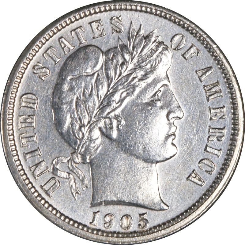 Silver 1905 Philadelphia Barber Dime Circulated Example Uncertified Cleaned: Silver 1905 Philadelphia Barber Dime Circulated Example Uncertified Cleaned This is a 1905 Barber Dime minted in Philadelphia. The coin is composed of silver and is in circulated condition. It has bee