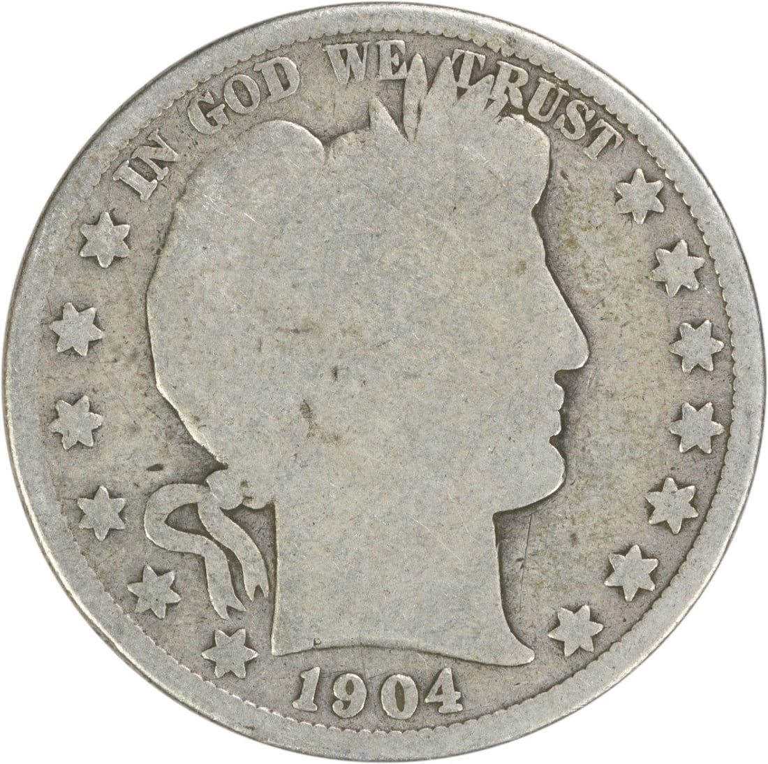 San Francisco Mint 1904-S Barber Half Dollar 90 Percent Silver Uncertified Coin: San Francisco Mint 1904-S Barber Half Dollar 90 Percent Silver Uncertified Coin This 1904-S Barber Silver Half Dollar is a circulated coin from the United States, minted in San Francisco. Designed by 