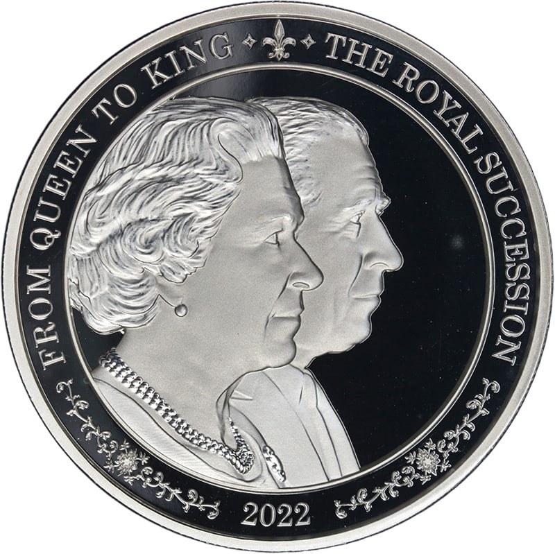 Barbados 2022 $5 Silver 1 oz From Queen to King Proof-Like Coin: Barbados 2022 $5 Silver 1 oz From Queen to King Proof-Like Coin This 2022 Barbados 1 Ounce Silver $5 coin, titled 'From Queen to King,' features a proof-like finish with superb eye appeal, fantastic l