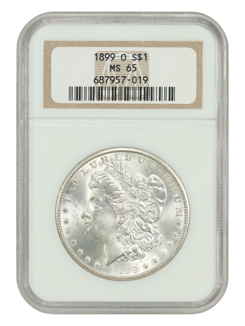 NGC MS65 1899 New Orleans Morgan Silver Dollar: NGC MS65 1899 New Orleans Morgan Silver Dollar This 1899-O Morgan Dollar is graded MS65 by NGC and originates from the New Orleans Mint. As an uncirculated coin, it is a notable example from the popul