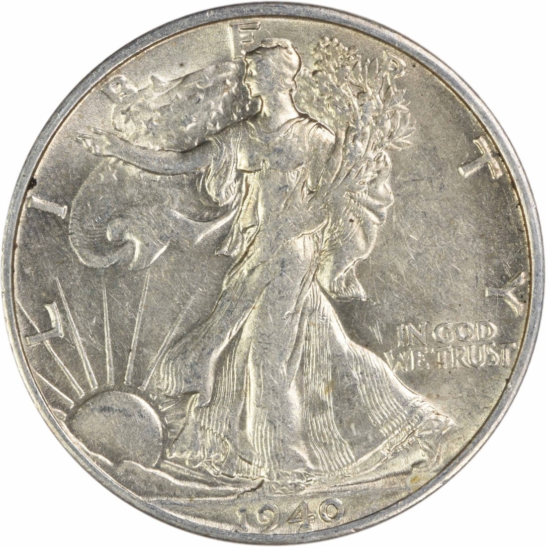 1940 San Francisco Liberty Walking 50C AU Silver Half Dollar Uncertified: 1940 San Francisco Liberty Walking 50C AU Silver Half Dollar Uncertified This 1940-S Walking Liberty half dollar is an attractive circulated coin with an AU (About Uncirculated) grade. Struck at the S