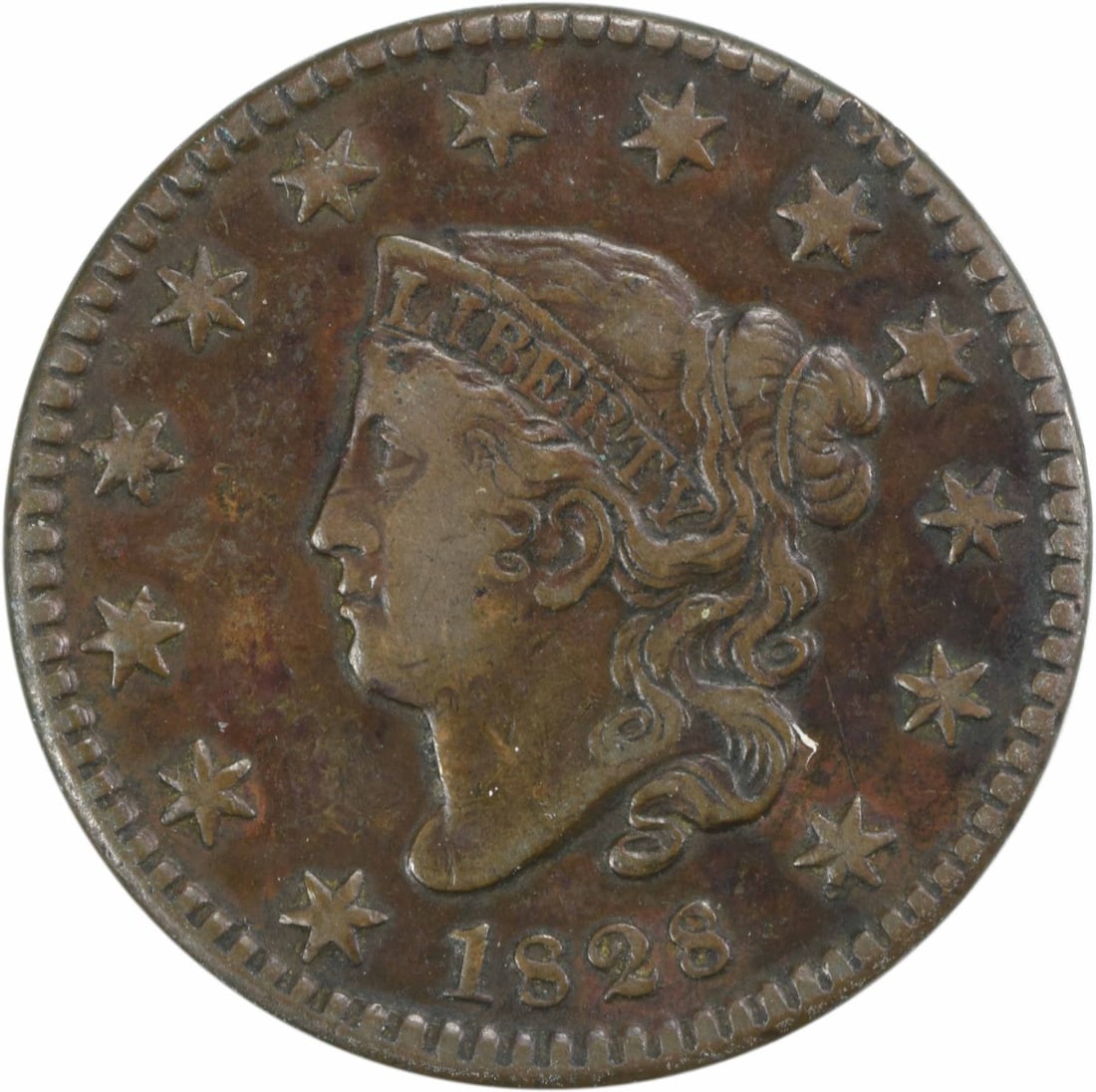 1828 VF Large Cent Coronet Head Copper Coin Uncertified: 1828 VF Large Cent Coronet Head Copper Coin Uncertified This 1828 Large Cent features a Small Date and is in Very Fine (VF) condition, making it a notable addition for collectors. The coin was minted 