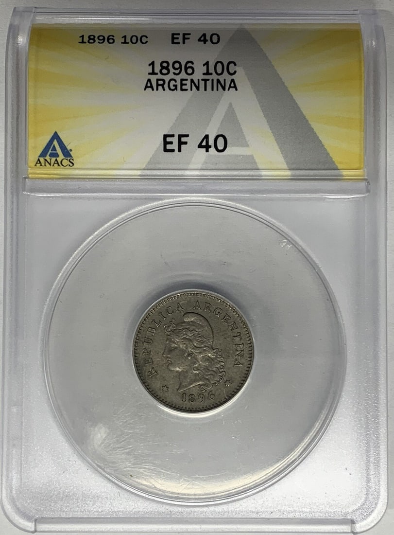 ANACS XF 40 graded 1896 Argentina 10 Centavos coin (1 of 2)