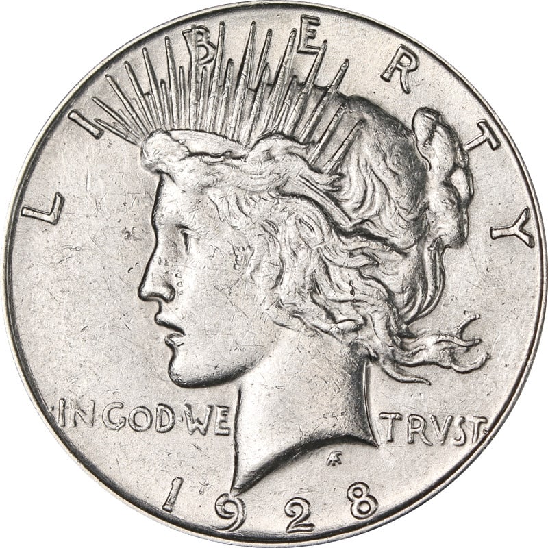 1928 San Francisco Mint Silver Peace Dollar United States Coin: 1928 San Francisco Mint Silver Peace Dollar United States Coin This is a 1928-S Peace Dollar from the United States, composed of 90% silver. It was minted in San Francisco and is in circulated, pre-ow