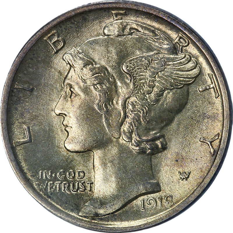 PCGS MS64 Silver 1918-S Mercury Dime Old Green Holder: PCGS MS64 Silver 1918-S Mercury Dime Old Green Holder This 1918-S Mercury Dime is graded MS64 by PCGS and is an uncirculated coin. It features a strong strike, attractive luster, and well-preserved su