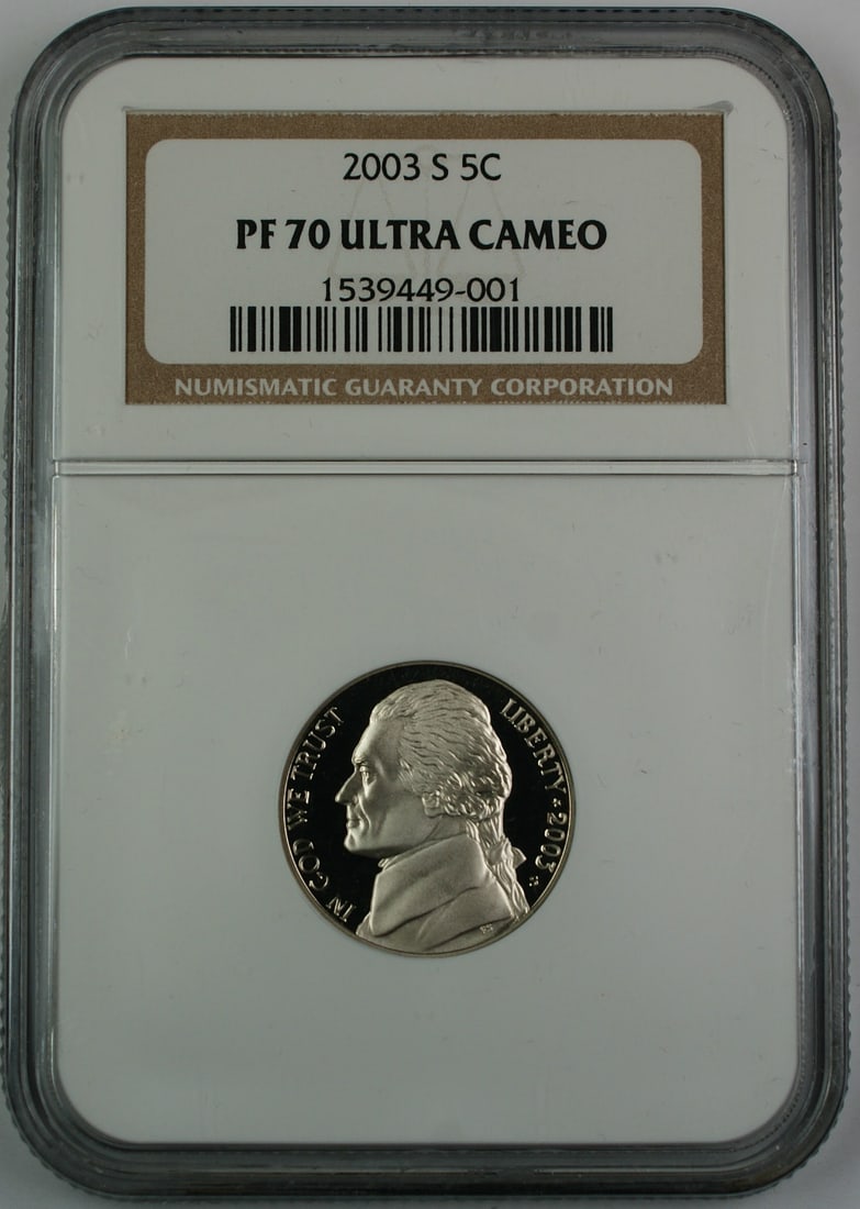 NGC PF-70 Ultra Cameo 2003-S Jefferson Nickel Proof 5 Cent Coin (1 of 2)