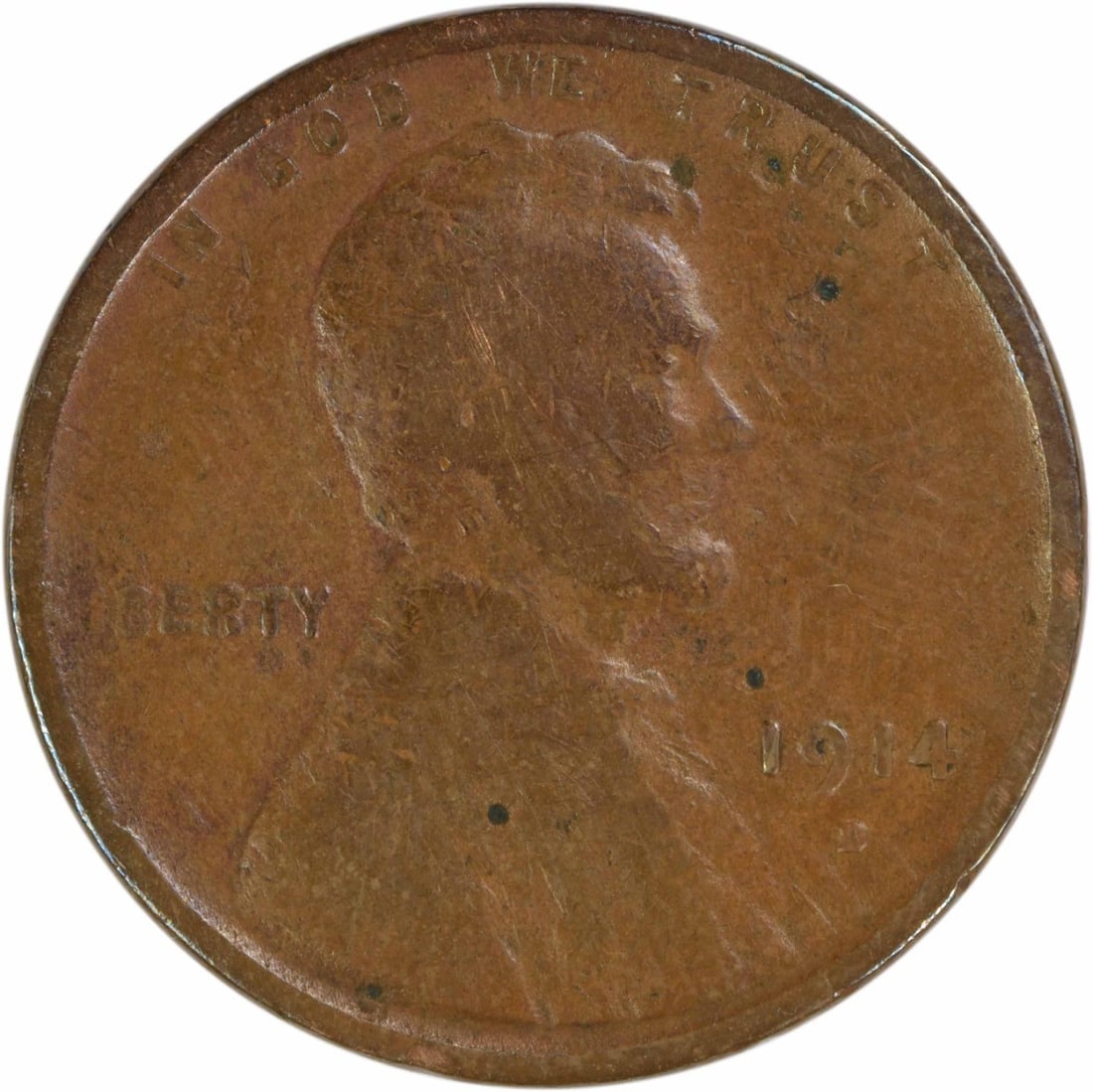 1914 Denver Mint Lincoln Wheat Copper Cent Good Grade Uncertified: 1914 Denver Mint Lincoln Wheat Copper Cent Good Grade Uncertified This is a 1914-D Lincoln Wheat Cent, featuring the iconic design and produced at the Denver Mint. The coin is composed of copper and h