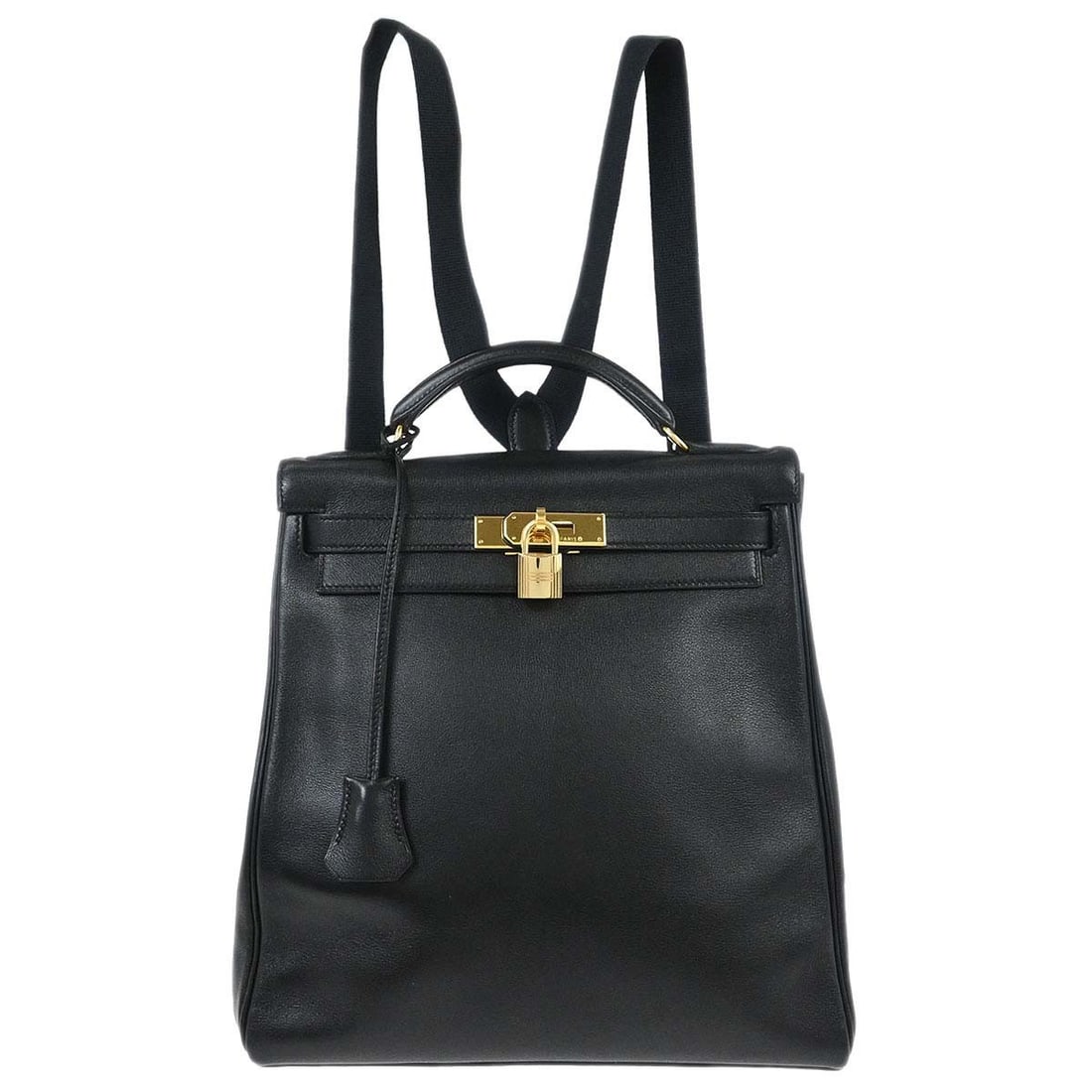 Hermes Kelly A Dos GM black leather backpack: Hermes Kelly A Dos GM black leather backpack This Hermes Kelly A Dos GM backpack is crafted from black Gulliver leather, offering a sophisticated and versatile look. Designed in a medium size, it feat