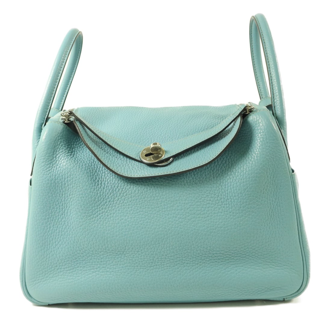 Hermes Lindy 30 Blue Clemence Leather Shoulder Bag with Palladium Hardware: Hermes Lindy 30 Blue Clemence Leather Shoulder Bag with Palladium Hardware This Hermes Lindy 30 is a versatile 2-way shoulder handbag crafted from Clemence calfskin leather in a striking blue shade. D