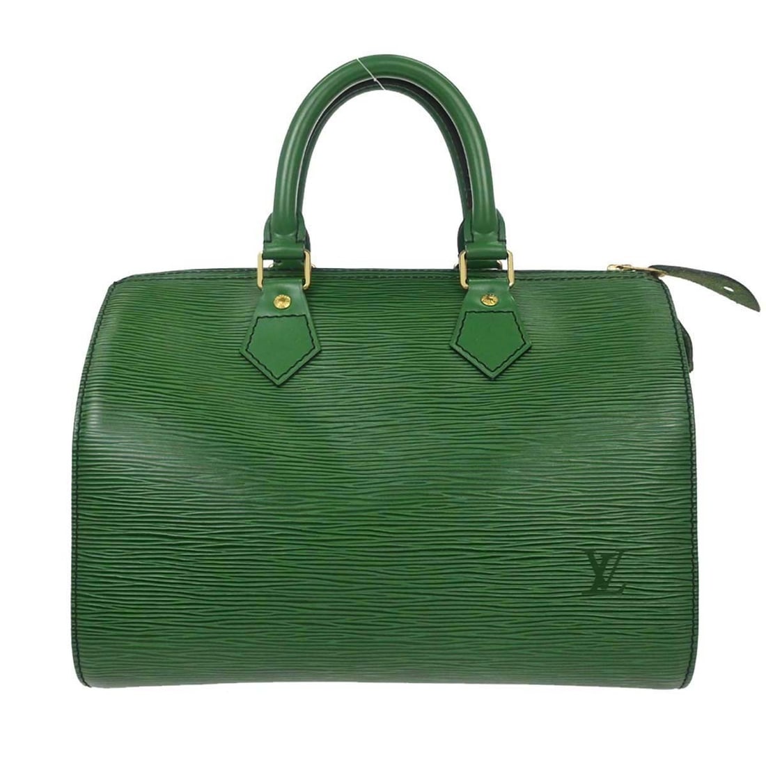 Louis Vuitton Speedy 25 Green Epi Leather Duffle Handbag: Louis Vuitton Speedy 25 Green Epi Leather Duffle Handbag This Louis Vuitton Speedy 25 handbag features the signature Epi leather in a vibrant green hue. The bag is designed with double handles, a zip 
