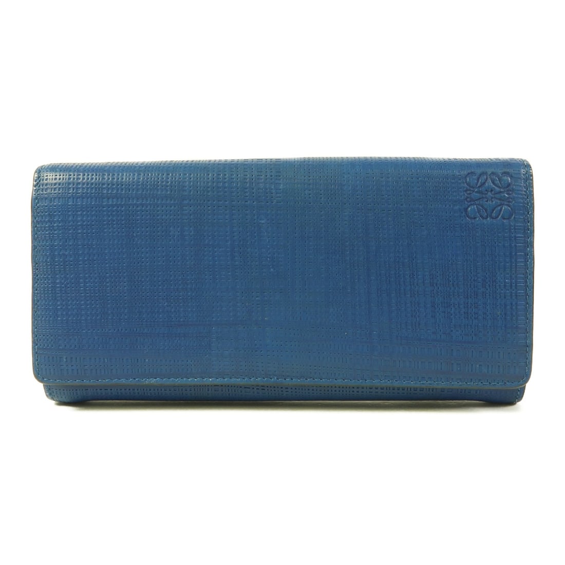 Blue Calfskin Bifold Long Wallet by LOEWE with Gold Hardware: Blue Calfskin Bifold Long Wallet by LOEWE with Gold Hardware This LOEWE long bifold wallet is crafted from blue calfskin leather and features gold tone hardware. Designed for women, it offers a stylis