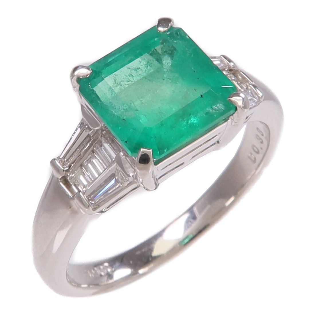 Pt900 Platinum Emerald Diamond Ring Size 7.75 (1 of 8)