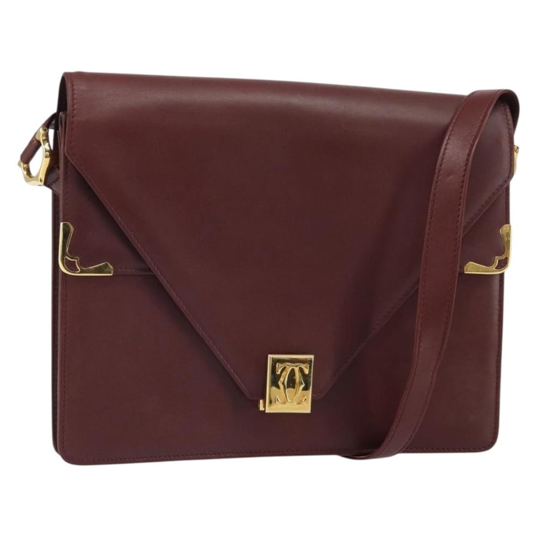 Cartier Must Line Bordeaux Leather Shoulder Bag Gold Accents: Cartier Must Line Bordeaux Leather Shoulder Bag Gold Accents This Cartier Must Line shoulder bag is crafted from Bordeaux leather with gold-tone accents. The bag features a structured silhouette with 