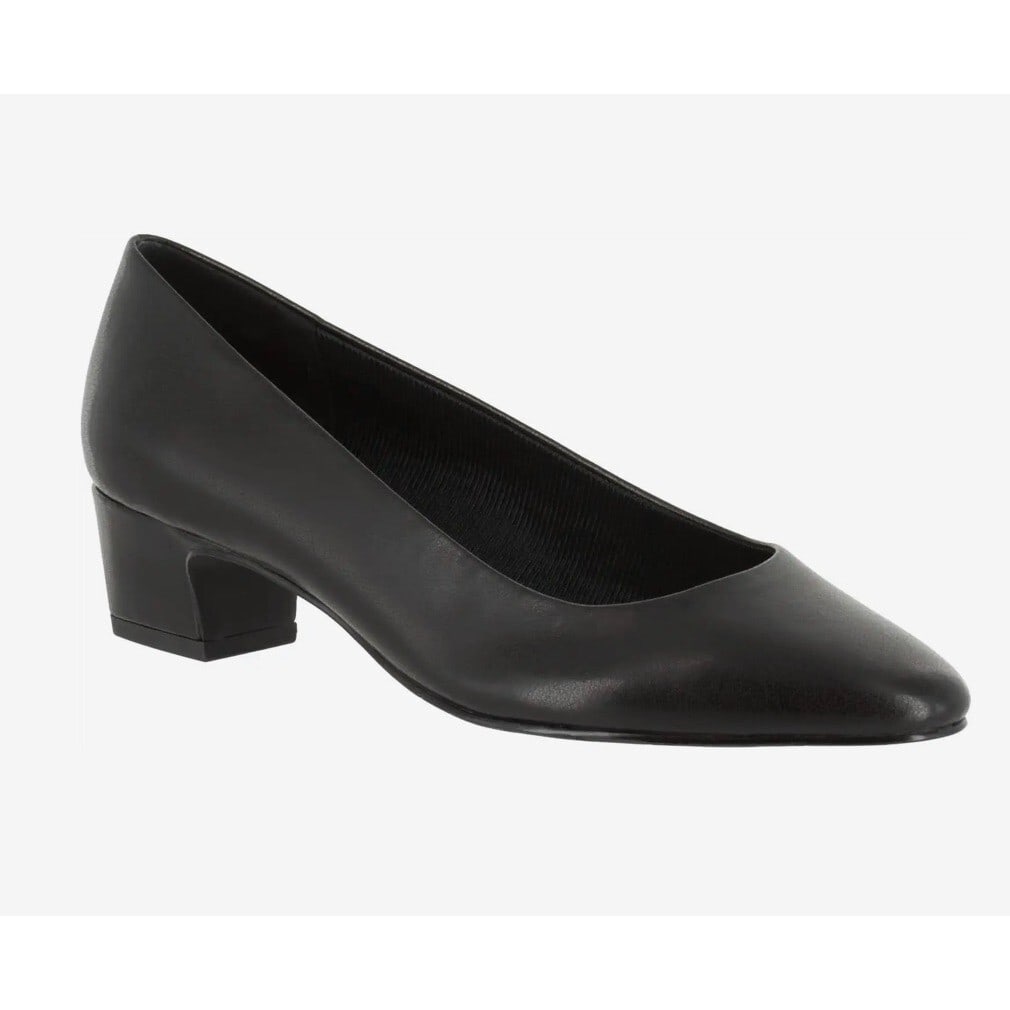 Easy Street Prim Black Kitten Heel Slip-On Pumps 9N: Easy Street Prim Black Kitten Heel Slip-On Pumps 9N Elevate your workweek wardrobe with the EASY STREET Prim kitten heel pumps. These stylish slip-on shoes feature a classic round toe design and a com