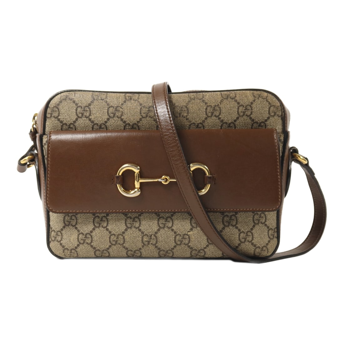 Gucci Horsebit 1955 Brown Calfskin Shoulder Bag 645454: Gucci Horsebit 1955 Brown Calfskin Shoulder Bag 645454 This is a Gucci GG Horsebit 1955 small shoulder bag crafted from brown calfskin leather and coated canvas. Designed for unisex use, it features t