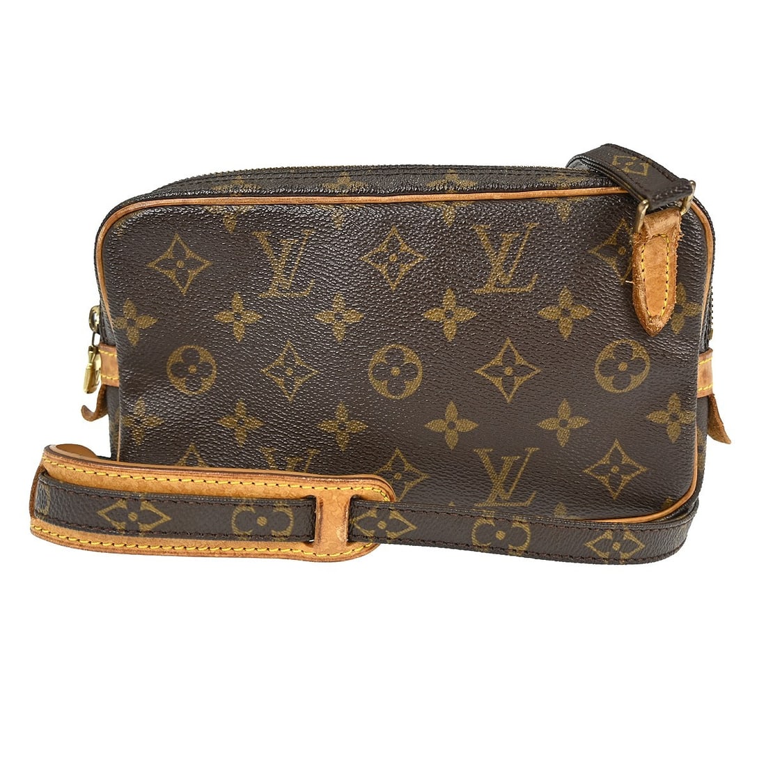 Louis Vuitton Marly Bandouliere Monogram Mini Brown Leather Crossbody Bag: Louis Vuitton Marly Bandouliere Monogram Mini Brown Leather Crossbody Bag This Louis Vuitton Marly Bandouliere shoulder bag features the iconic Monogram pattern on brown leather with a compact mini si