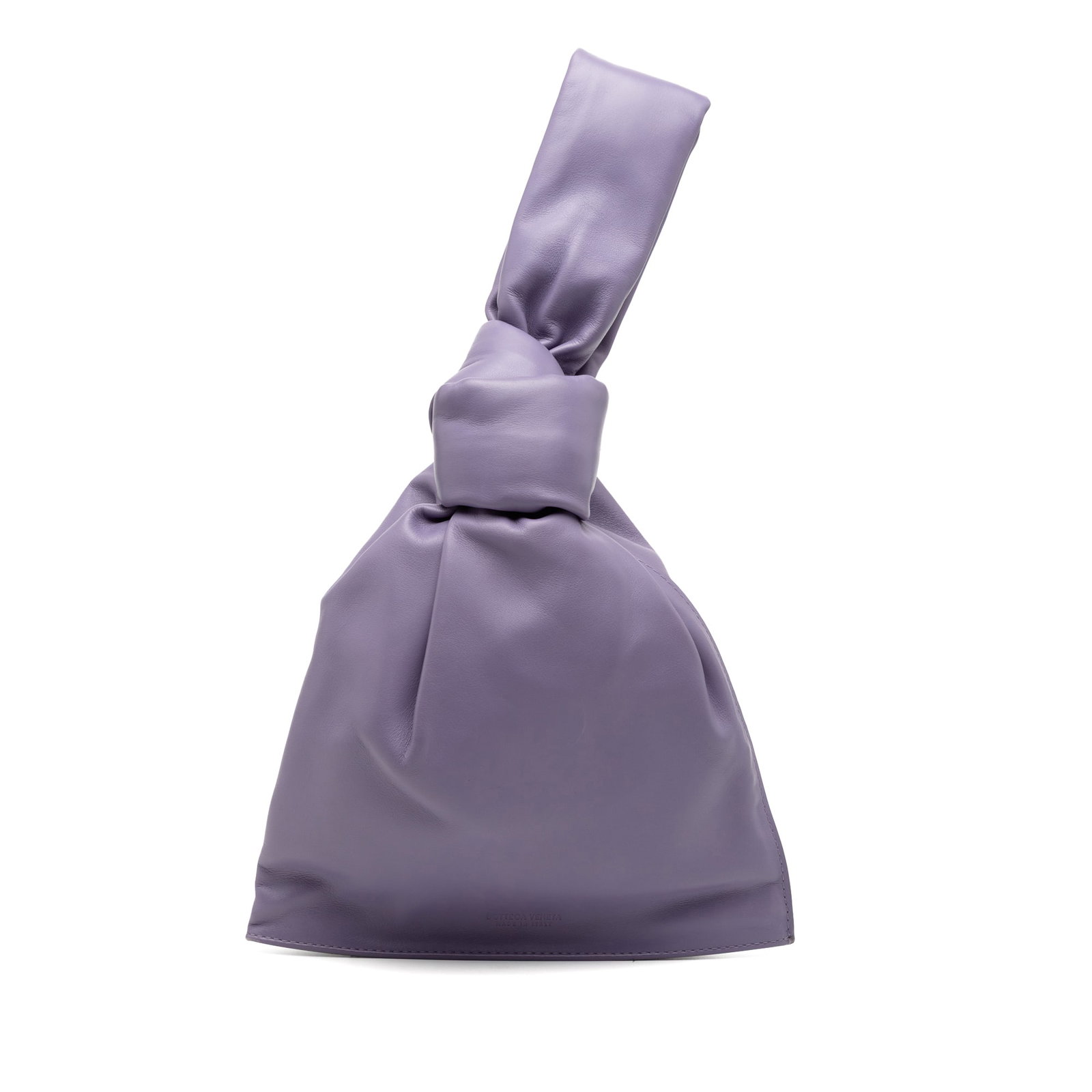 Mini BV Twist Leather Handbag by Bottega Veneta Purple: Mini BV Twist Leather Handbag by Bottega Veneta Purple This Bottega Veneta Mini Calfskin BV Twist Bag showcases a distinctive leather body in a purple hue, featuring a flat leather handle and a bottom