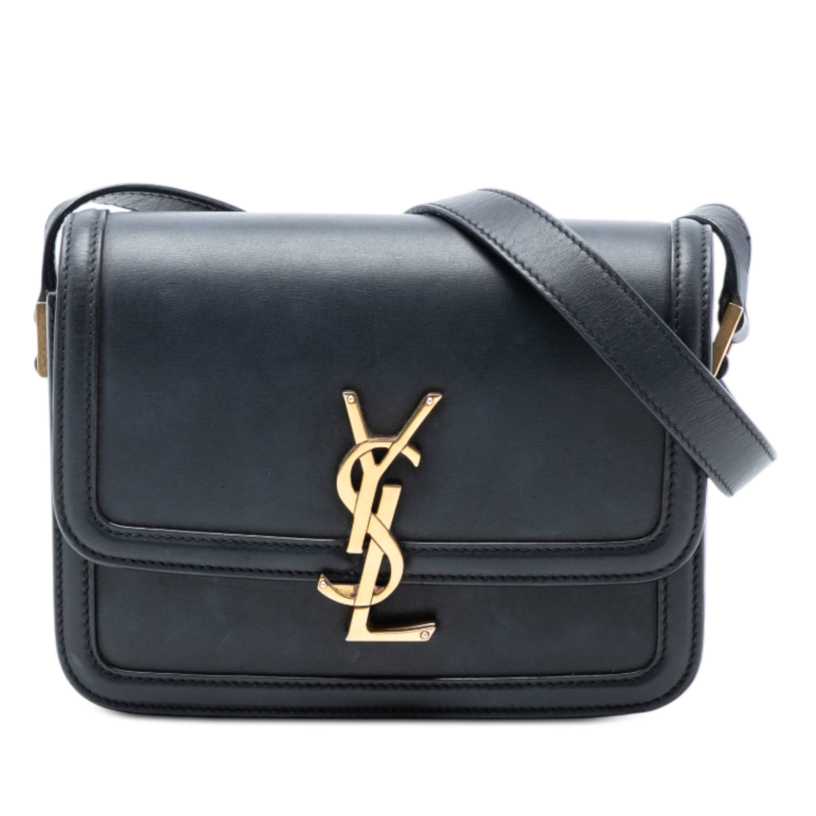 Saint Laurent Solferino Small Leather Satchel with Adjustable Strap: Saint Laurent Solferino Small Leather Satchel with Adjustable Strap This Saint Laurent Small Calfskin Solferino Satchel features a structured leather body with a flap and clasp closure, an adjustable 