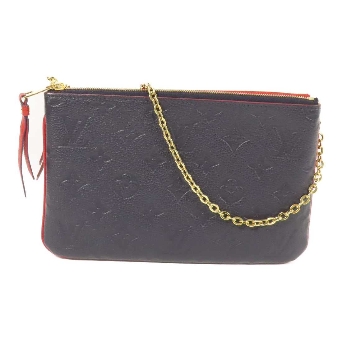 Louis Vuitton Monogram Empreinte Navy Calfskin Shoulder Bag Pochette Double Zip: Louis Vuitton Monogram Empreinte Navy Calfskin Shoulder Bag Pochette Double Zip This Louis Vuitton Pochette Double Zip shoulder bag features the iconic Monogram Empreinte design in navy calfskin leath
