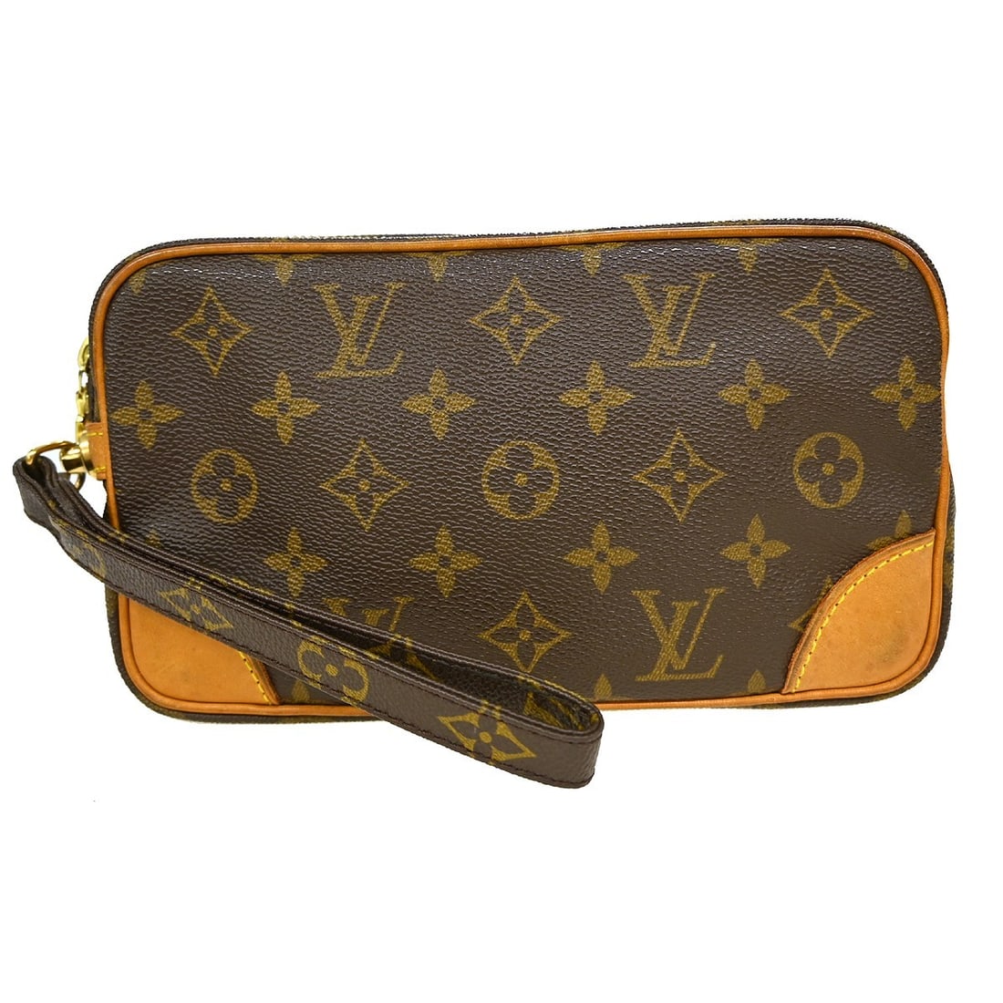 Louis Vuitton Marly Dragonne PM Monogram Leather Clutch Purse M51827: Louis Vuitton Marly Dragonne PM Monogram Leather Clutch Purse M51827 This Louis Vuitton Marly Dragonne PM clutch bag features the iconic monogram pattern and is crafted from brown leather. Designed fo