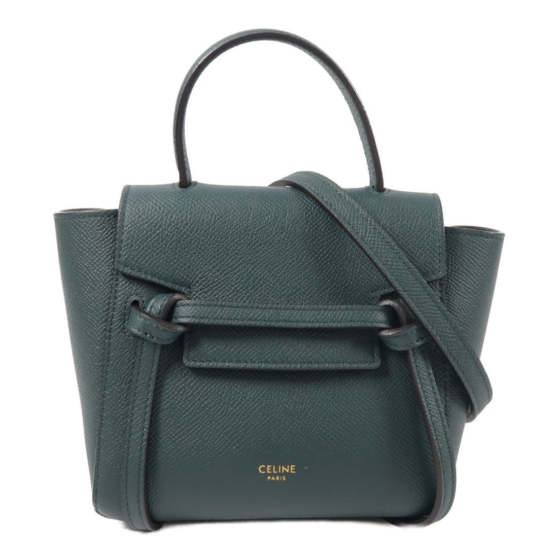 Celine Pico Belt Green Calfskin 2way Shoulder Bag with Gold Hardware: Celine Pico Belt Green Calfskin 2way Shoulder Bag with Gold Hardware This CELINE Pico Belt Bag is crafted from green calfskin leather and features a versatile 2-way design, allowing it to be carried a