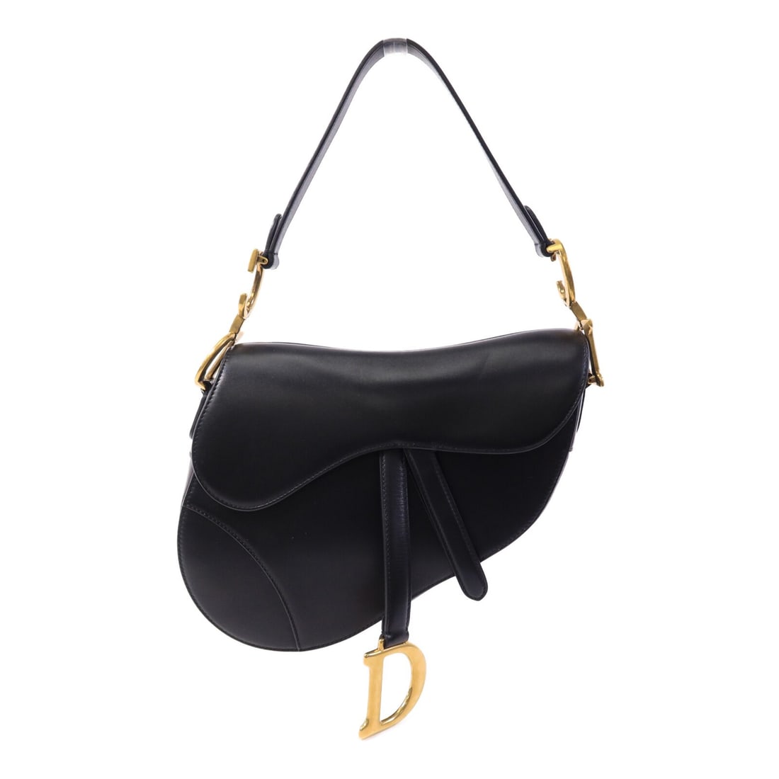 Dior Saddle Medium Black Calfskin Shoulder Bag with Gold Hardware: Dior Saddle Medium Black Calfskin Shoulder Bag with Gold Hardware This Christian Dior Saddle Medium Shoulder Bag is crafted from black calfskin leather and features gold-tone hardware. Designed for wo