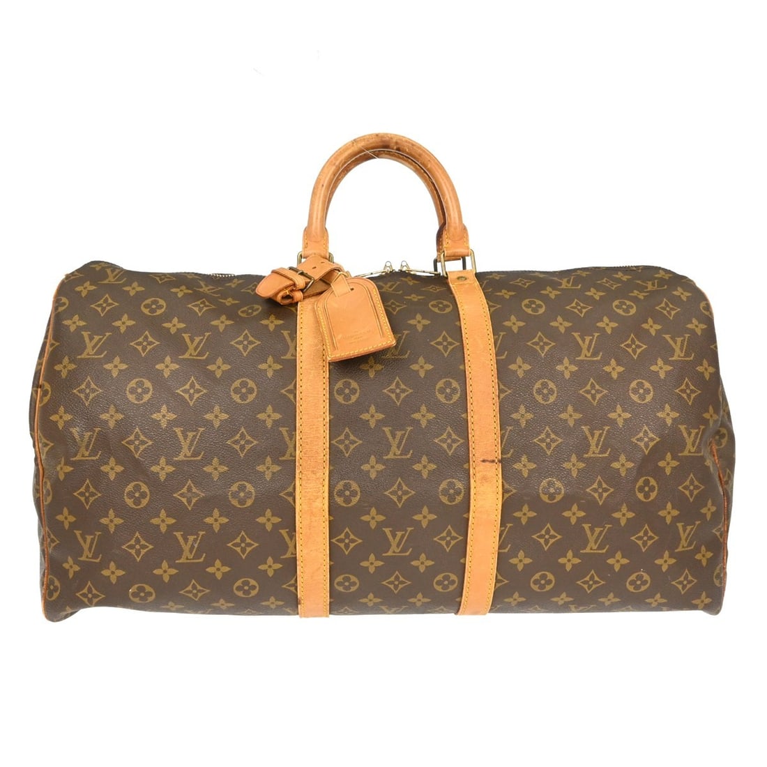 Louis Vuitton Keepall 55 Monogram Duffle Travel Bag: Louis Vuitton Keepall 55 Monogram Duffle Travel Bag This Louis Vuitton Keepall 55 is a vintage extra-large duffle handbag crafted from the brand's iconic monogram canvas with leather trim. Designed fo