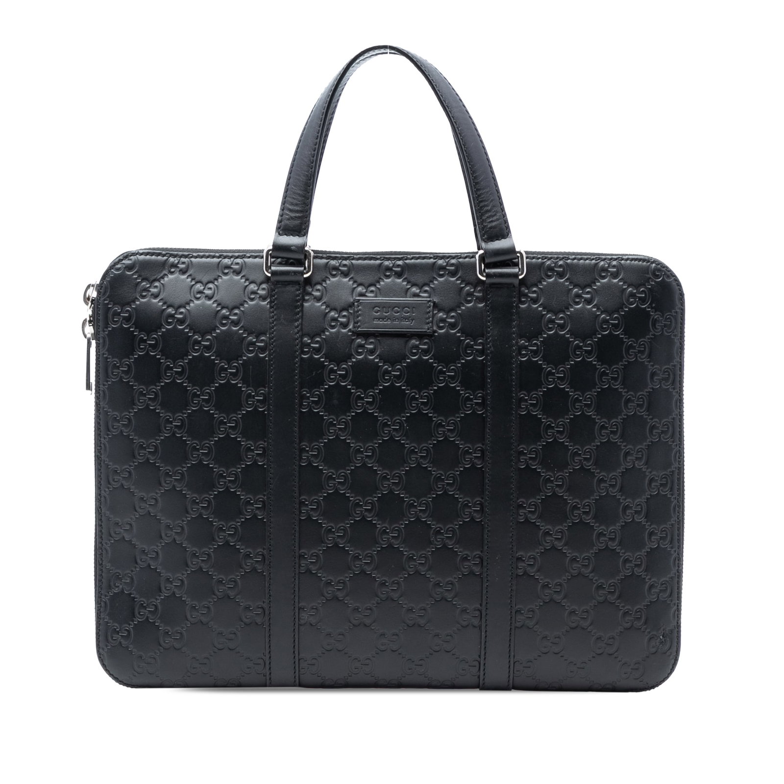 Gucci Guccissima Black Embossed Leather Business Bag with Zip Closure (1 of 7)