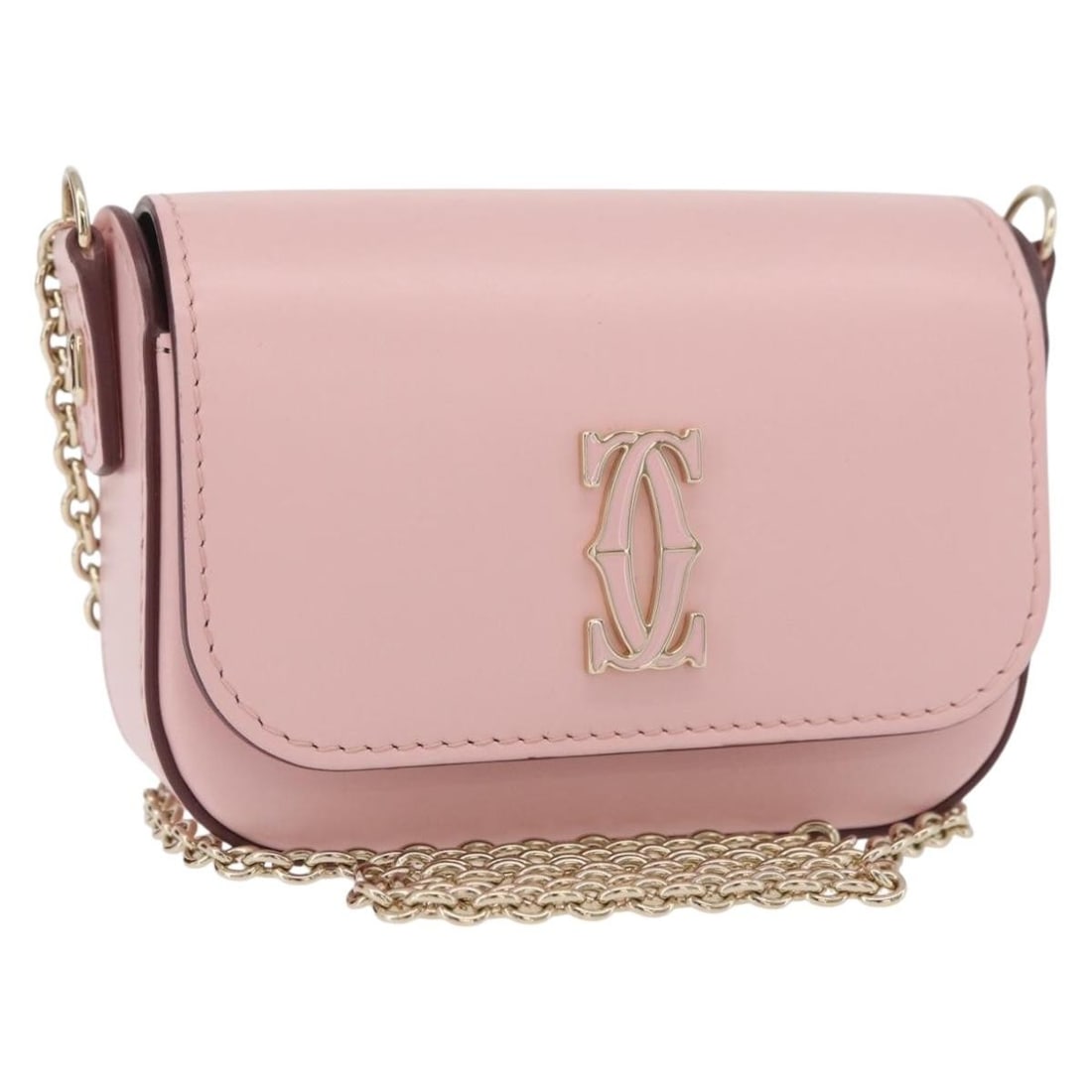 Cartier Pink Leather Chain Shoulder Bag with Gold Accents and Dust Bag (1 of 18)