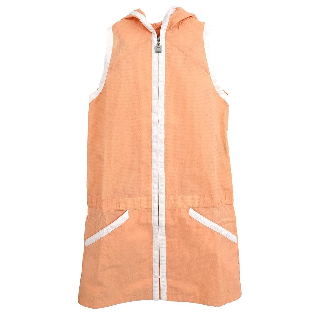 Chanel Vintage Sport Line Mini Dress Orange White 04C #36: Chanel Vintage Sport Line Mini Dress Orange White 04C #36 Embrace effortless style with this vintage Chanel Sport Line sleeveless dress in a vibrant orange and white color palette. Perfect for casual 