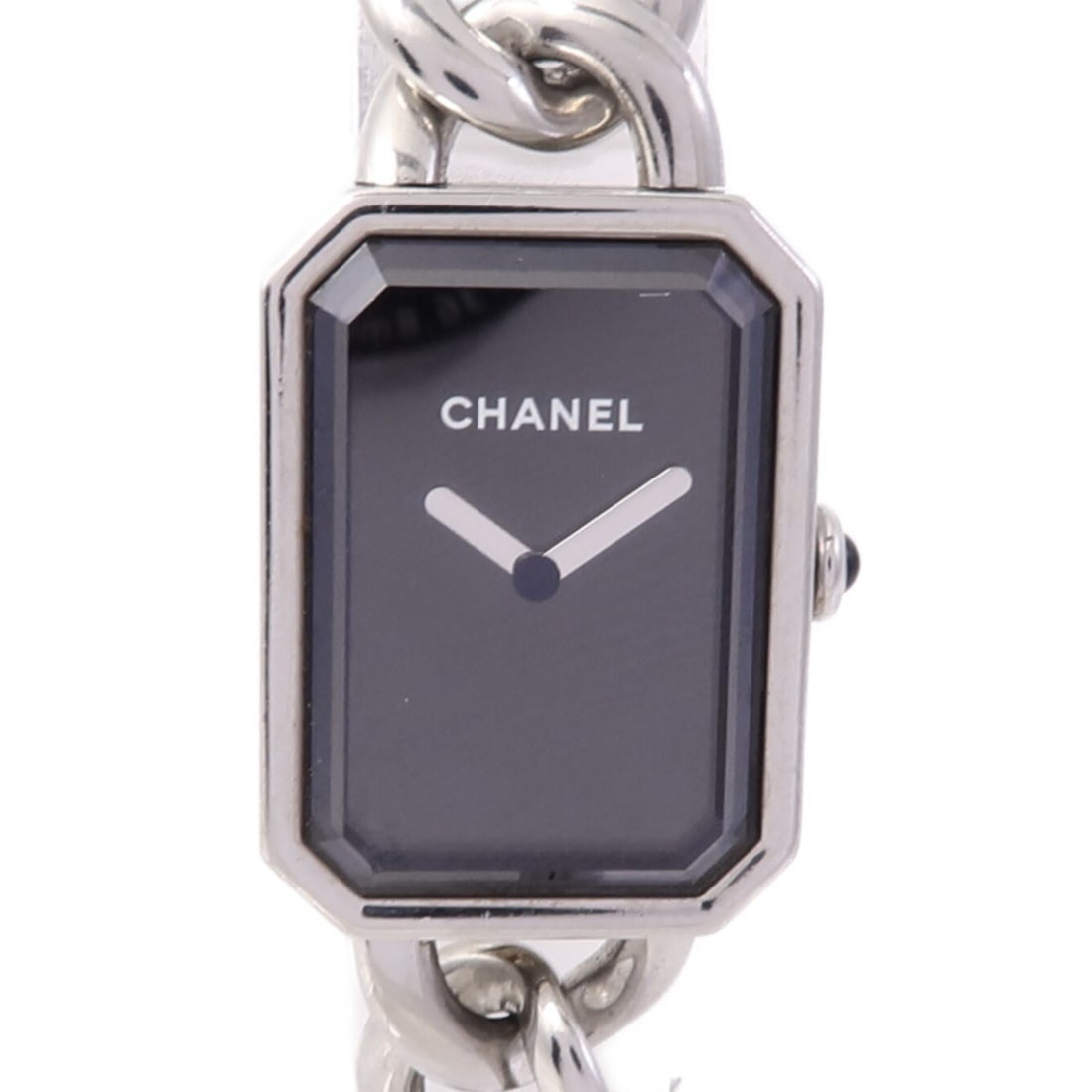 CHANEL Premiere H3250 Black Stainless Steel Quartz Wristwatch: CHANEL Premiere H3250 Black Stainless Steel Quartz Wristwatch This CHANEL CC Premiere Chain wristwatch features a black dial and stainless steel construction, offering a sophisticated and timeless loo