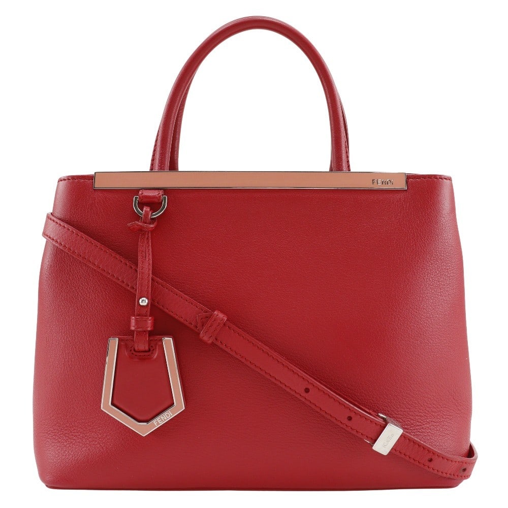 Fendi 2Jours Red Calfskin Leather Handbag 27cm by 20cm by 13cm: Fendi 2Jours Red Calfskin Leather Handbag 27cm by 20cm by 13cm The Fendi 2Jours bag for women is crafted from red calfskin leather, featuring a structured silhouette with dimensions of 27cm x 20cm x 1