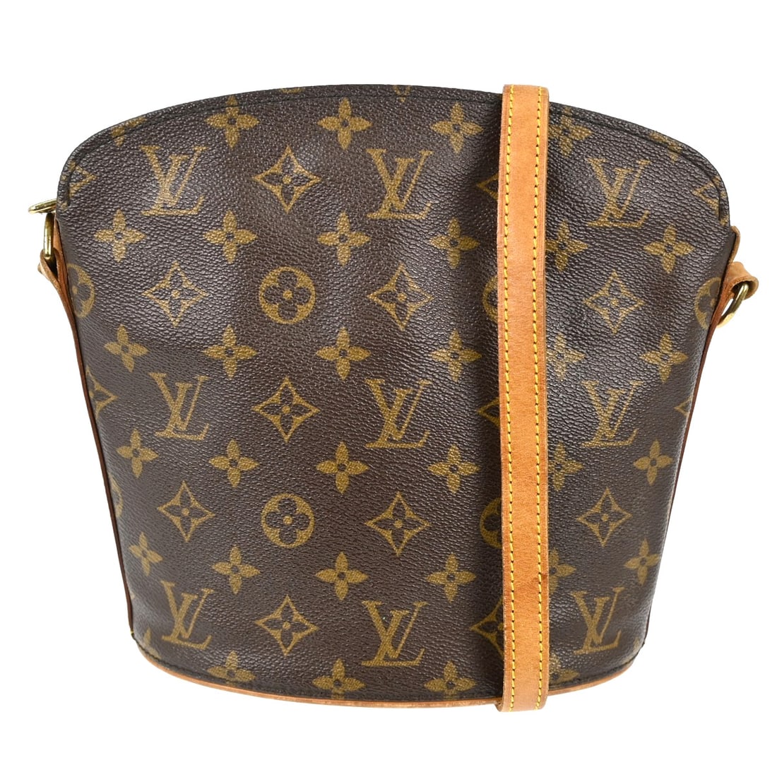 Louis Vuitton Drouot Monogram Canvas Shoulder Bag with Adjustable Strap: Louis Vuitton Drouot Monogram Canvas Shoulder Bag with Adjustable Strap This Louis Vuitton Drouot shoulder bag features the iconic monogram canvas leather exterior with a classic brown color and beige