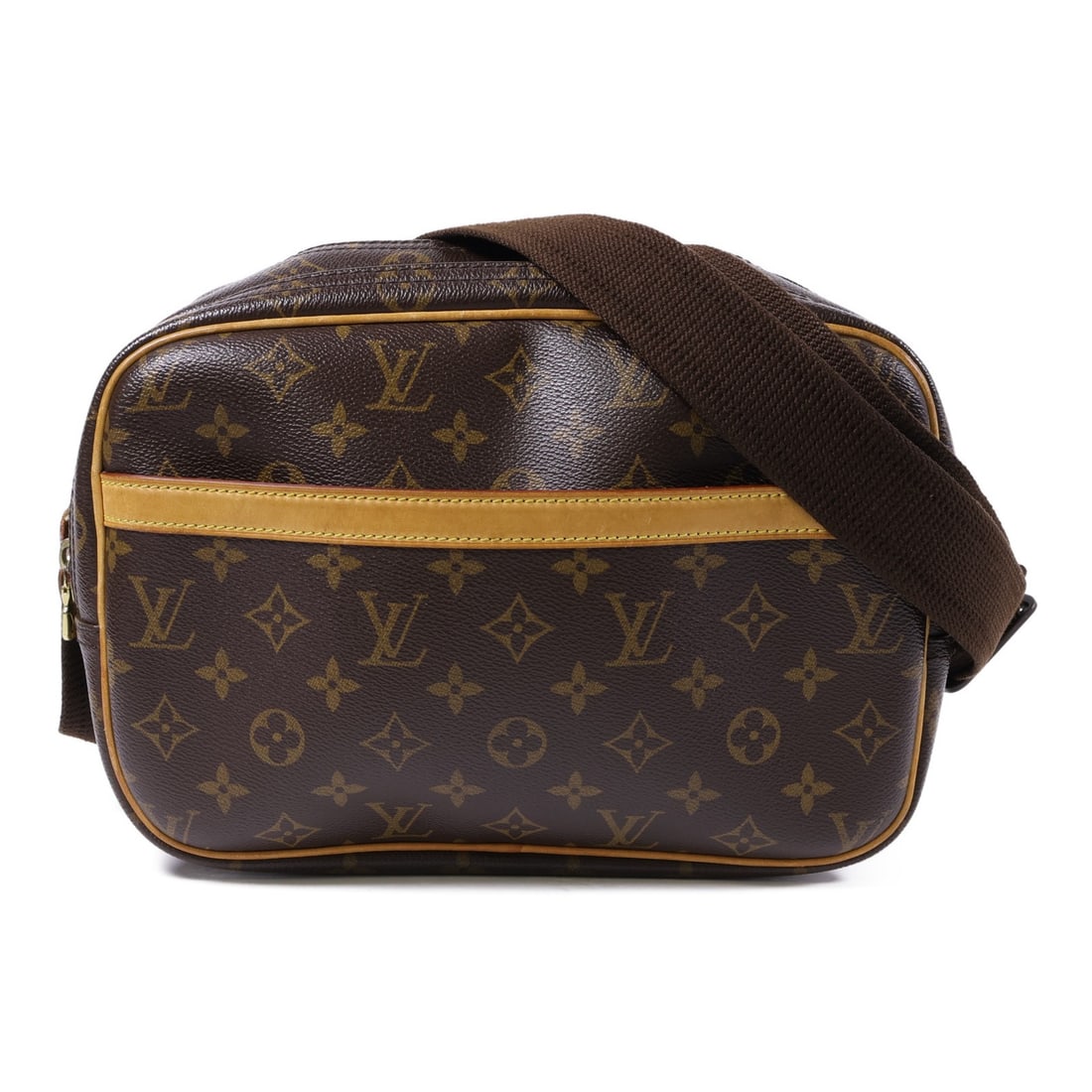 LOUIS VUITTON Reporter PM Shoulder Bag Monogram Brown GHW M45254: LOUIS VUITTON Reporter PM Shoulder Bag Monogram Brown GHW M45254 This LOUIS VUITTON Reporter PM Shoulder Bag is a stylish accessory crafted from durable PVC coated canvas in a rich brown hue. With dim