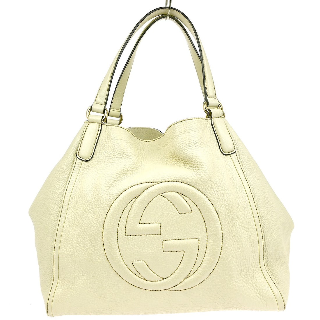 Gucci Leather Soho Shoulder Bag in Ecru for Women: Gucci Leather Soho Shoulder Bag in Ecru for Women This Gucci Soho Shoulder Bag is crafted from ecru leather, designed for women. It features a spacious interior and a classic shoulder strap, suitable 