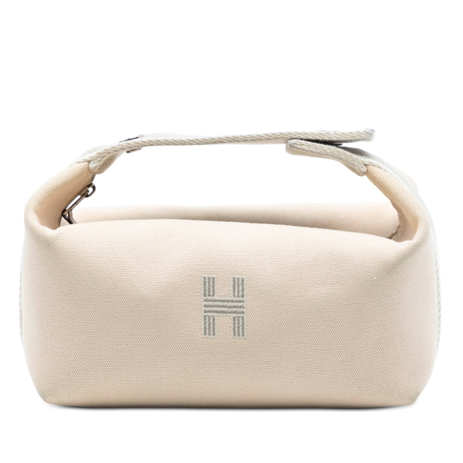 Small Toile Bride-A-Brac Canvas Pouch with Top Handle by Hermes: Small Toile Bride-A-Brac Canvas Pouch with Top Handle by Hermes This Hermes Small Toile Bride A Brac Case features a canvas body with a flat handle, top zip closure, and interior slip pockets. The bag