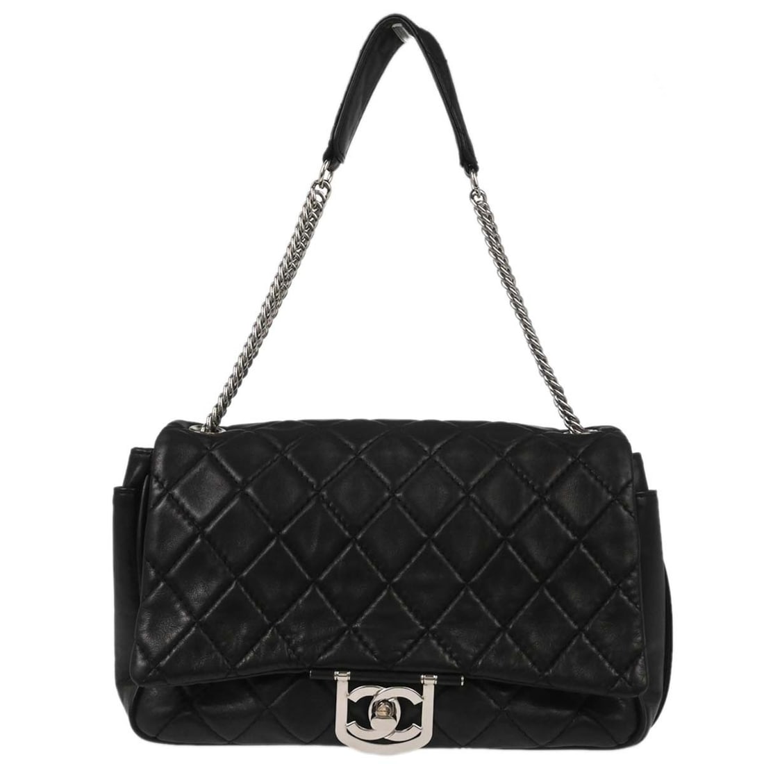 Chanel Matelasse Quilted Black Lambskin Secret Label Medium Shoulder Bag: Chanel Matelasse Quilted Black Lambskin Secret Label Medium Shoulder Bag This Chanel shoulder bag features black lambskin leather with a quilted matelasse pattern and an 'Icons Secret Label' flap desi