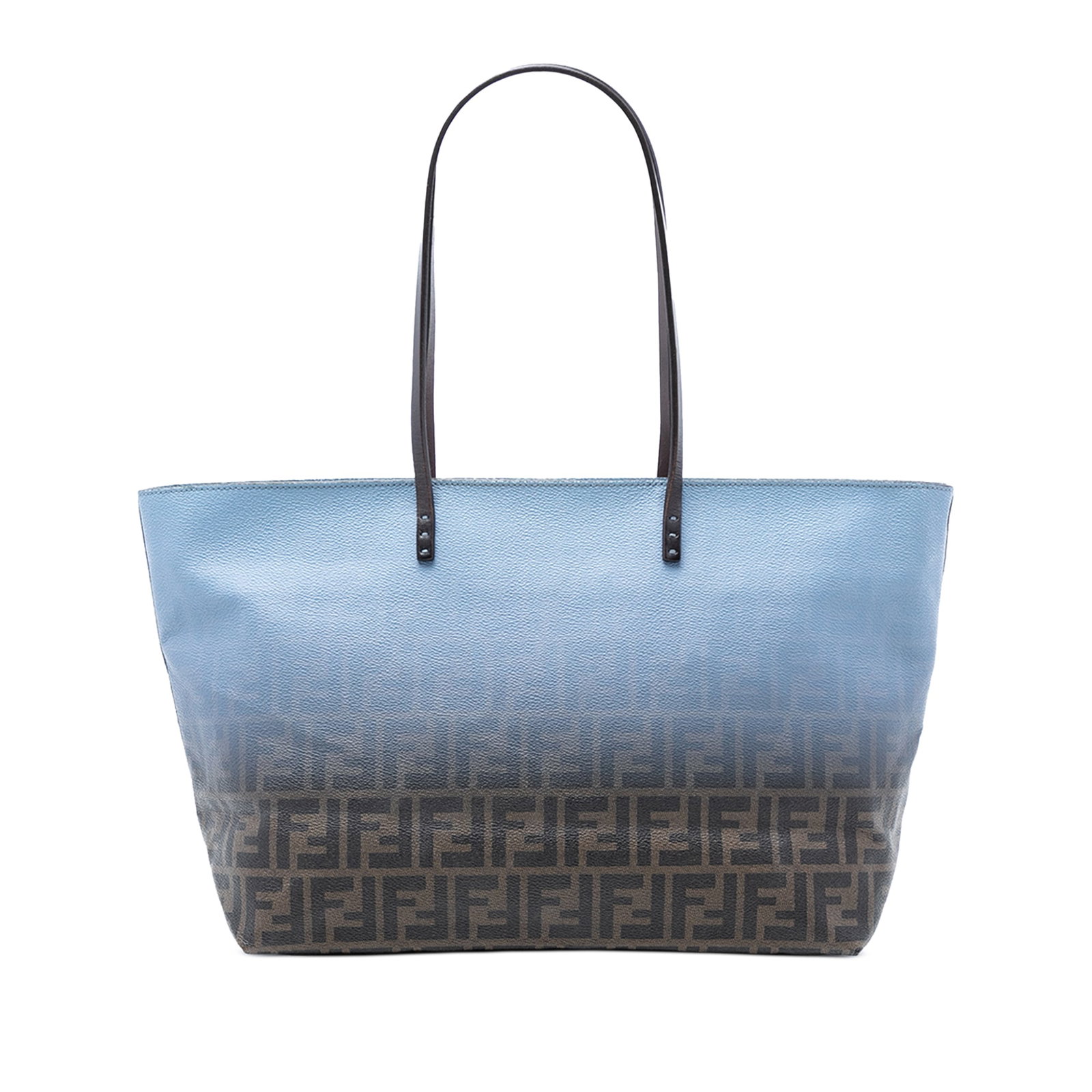 Fendi Zucca Ombre Medium Roll Tote Blue Coated Canvas Handbag: Fendi Zucca Ombre Medium Roll Tote Blue Coated Canvas Handbag This Fendi Medium Ombre Zucca Spalmati Roll Tote features a coated canvas body with flat leather straps, a top zip closure, and an interio