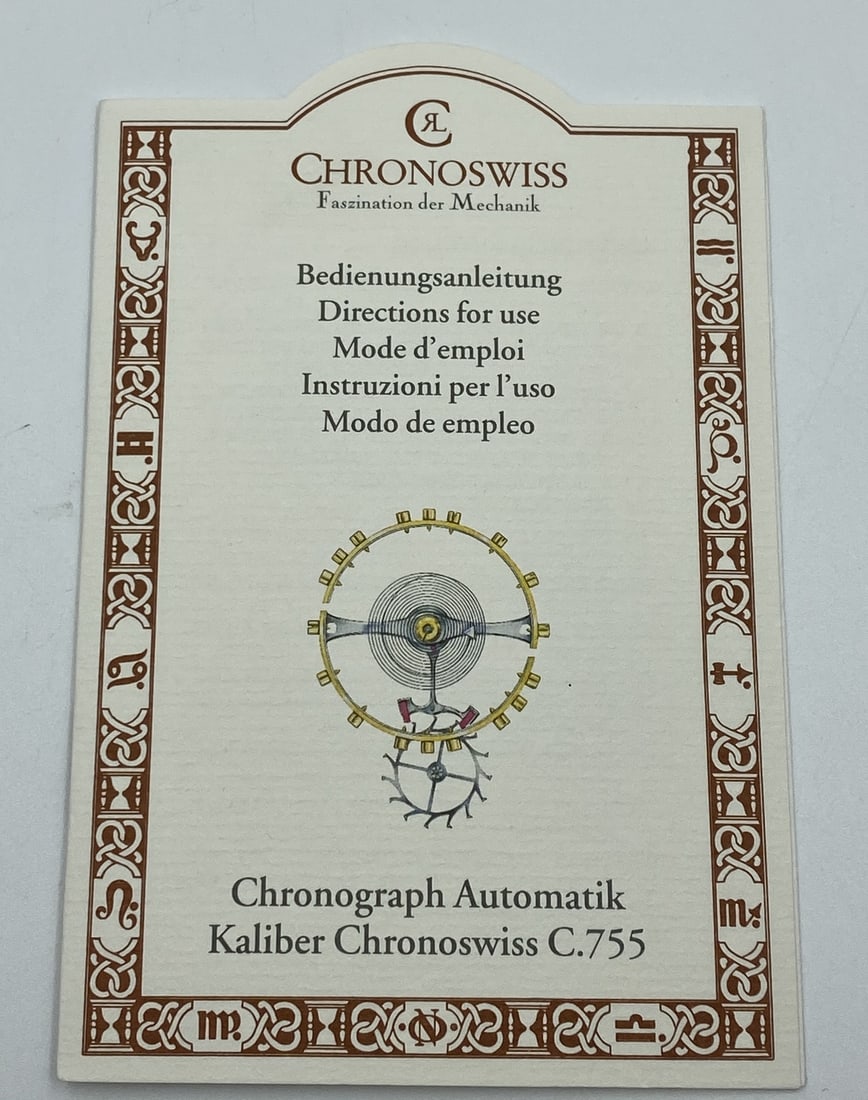 Chronoswiss Caliber 755 Automatic Chronograph Watch Manual: Chronoswiss Caliber 755 Automatic Chronograph Watch Manual This Chronoswiss Automatic Chronograph Caliber 755 Watch Instruction Manual is a valuable resource for owners of this exquisite timepiece. Th
