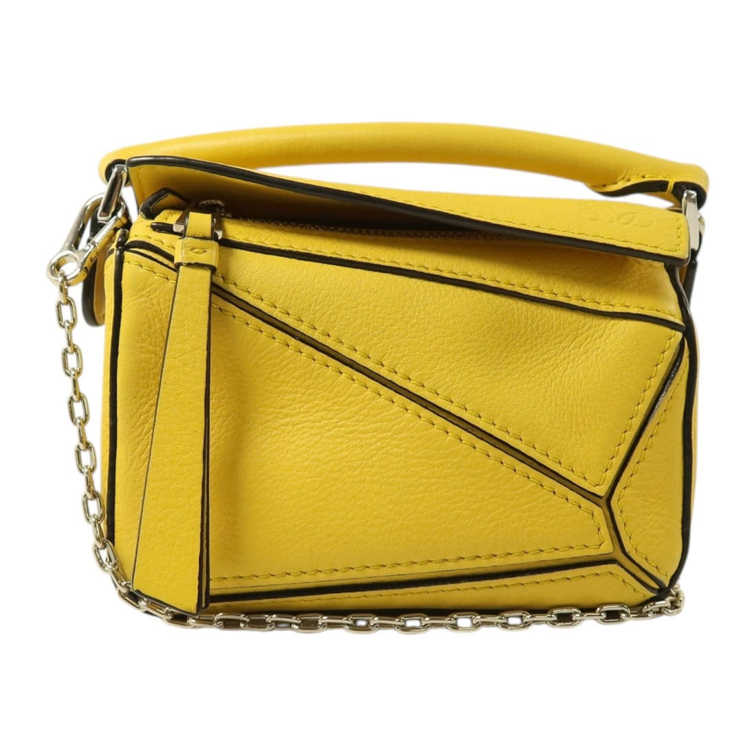 LOEWE Puzzle Nano 2way Shoulder Bag Yellow Calfskin: LOEWE Puzzle Nano 2way Shoulder Bag Yellow Calfskin This LOEWE Puzzle Nano shoulder bag is crafted from premium yellow calfskin leather and designed for versatile 2-way wear. Featuring a compact silho