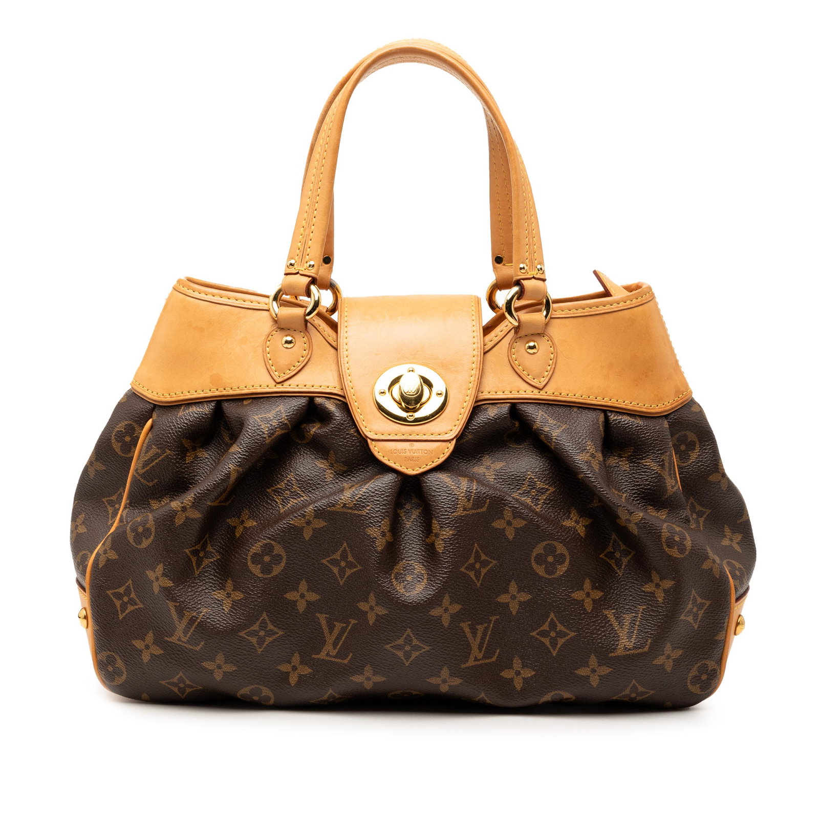 Louis Vuitton Boetie PM Brown Monogram Canvas Shoulder Bag: Louis Vuitton Boetie PM Brown Monogram Canvas Shoulder Bag The Louis Vuitton Monogram Boetie PM features a monogram canvas body with flat vachetta leather straps, a front strap with a twist lock closu