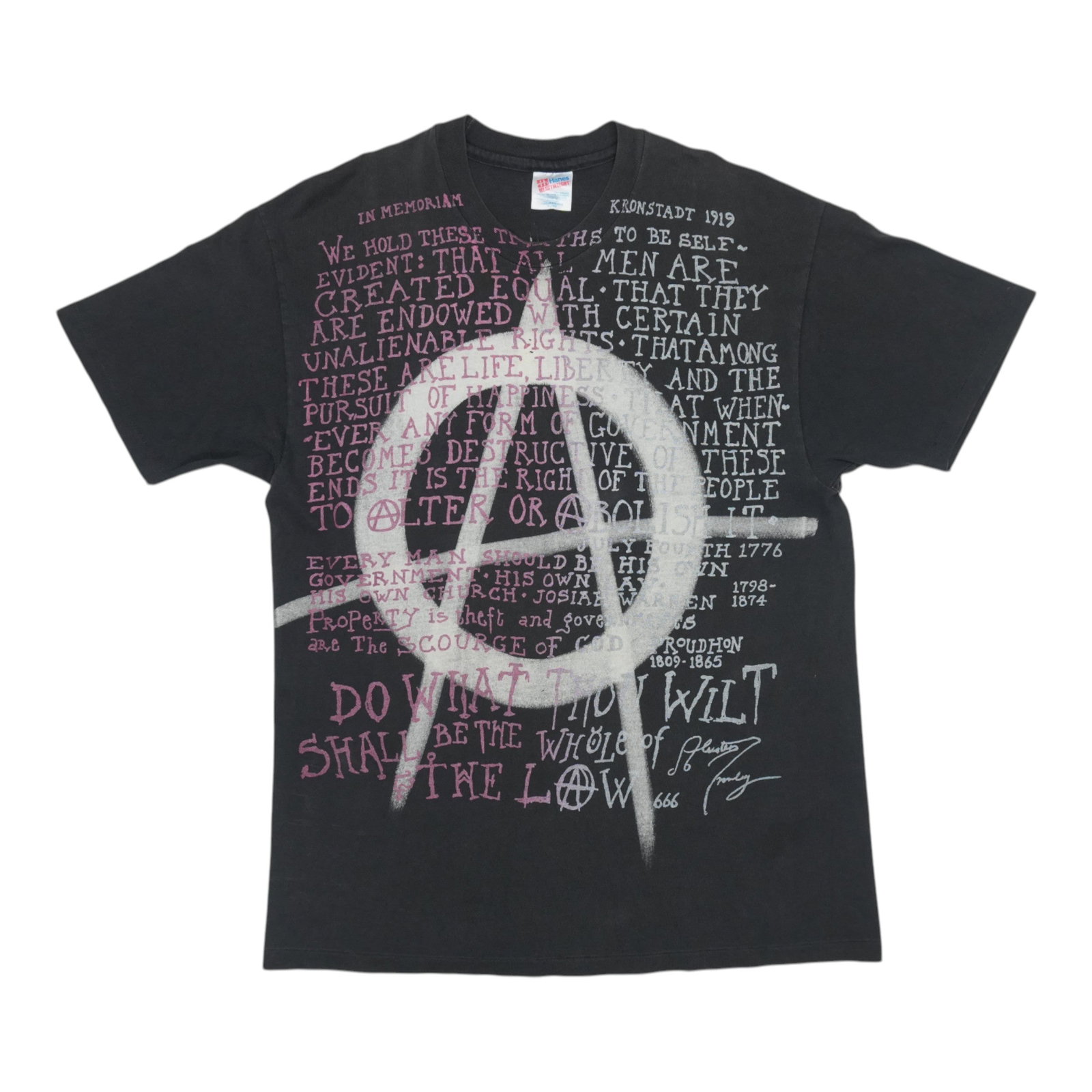 Vintage 1990s Aleister Crowley Anarchy Graphic Shirt by Mosquitohead: Vintage 1990s Aleister Crowley Anarchy Graphic Shirt by Mosquitohead This is an original vintage 1990s Mosquitohead Aleister Crowley Anarchy shirt, featuring front and back graphics. The shirt is made