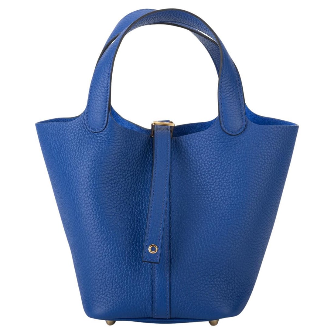 Hermes Picotin 18 Bleu Royal Taurillon Clemence Gold Tone Hardware: Hermes Picotin 18 Bleu Royal Taurillon Clemence Gold Tone Hardware Introducing the exquisite Hermes Picotin 18 in Bleu Royal, crafted from luxurious taurillon clemence leather. This stunning handbag f