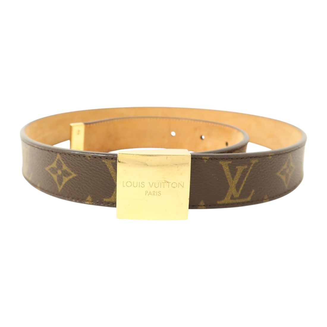 Louis Vuitton Monogram Brown Santur Carre Belt 85cm GHW: Louis Vuitton Monogram Brown Santur Carre Belt 85cm GHW This Louis Vuitton belt features the signature Monogram pattern on brown PVC coated canvas. Designed for men, it measures 85 cm and is crafted i
