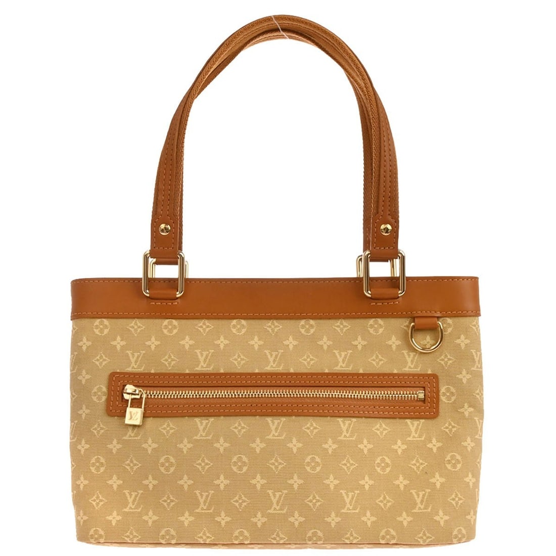 Beige Lucille PM Tote Monogram Mini Lin Canvas by Louis Vuitton M92684: Beige Lucille PM Tote Monogram Mini Lin Canvas by Louis Vuitton M92684 This Louis Vuitton Lucille PM handbag features the Monogram Mini Lin canvas in a beige color, complemented by brown double leathe