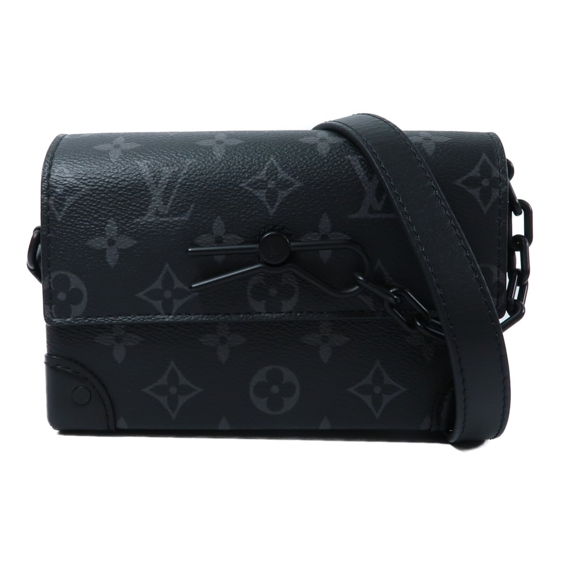 Louis Vuitton Monogram Eclipse Steamer wallet shoulder bag M81783: Louis Vuitton Monogram Eclipse Steamer wallet shoulder bag M81783 This Louis Vuitton Steamer Wearable Wallet Shoulder Bag features the iconic Monogram Eclipse design on durable PVC coated canvas in bl