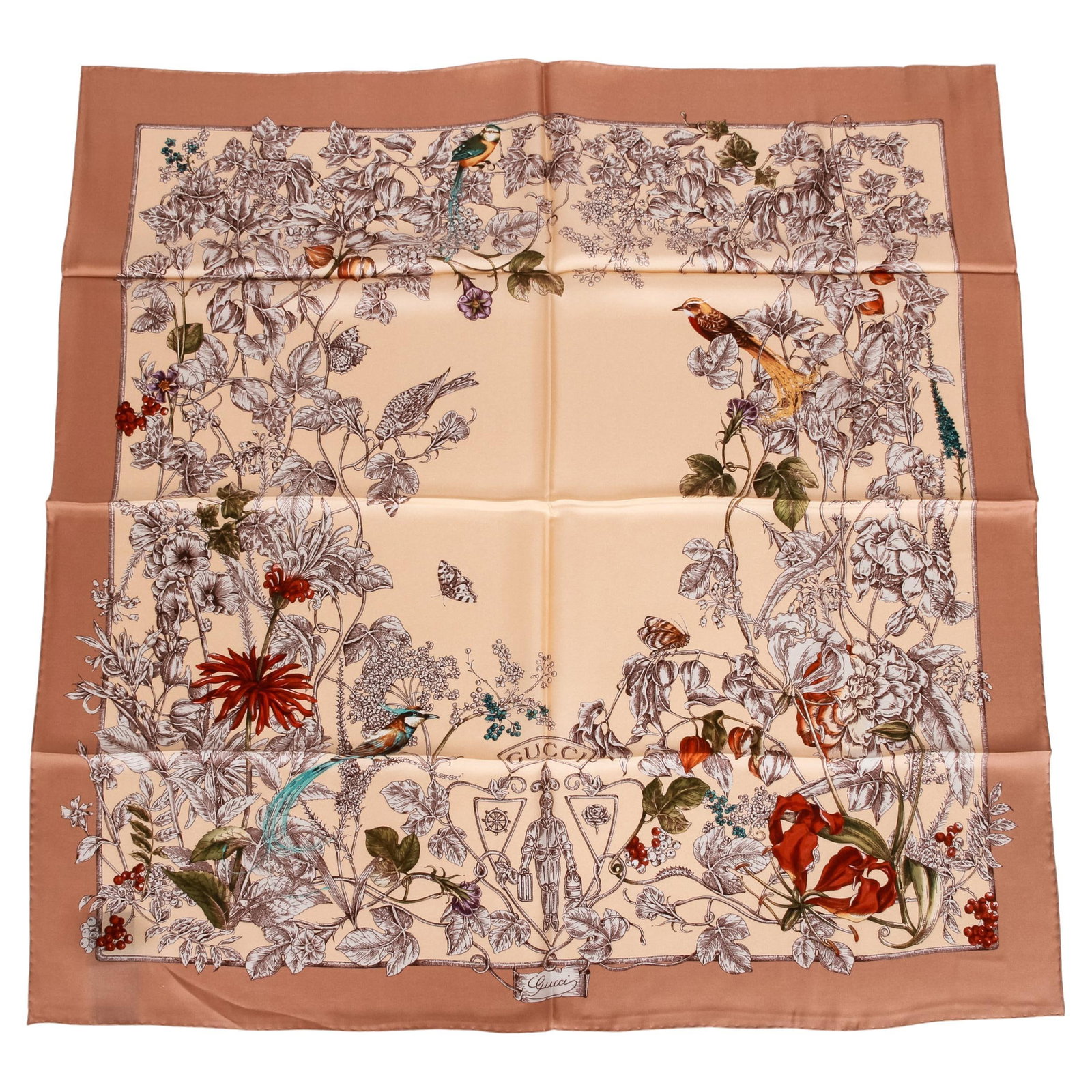 Gucci Floral Bird Silk Scarf 35x35 New Italy: Gucci Floral Bird Silk Scarf 35x35 New Italy Elevate your accessory collection with this exquisite Gucci Floral Bird Silk Scarf. Crafted from 100% silk, this luxurious scarf features a beautiful desig